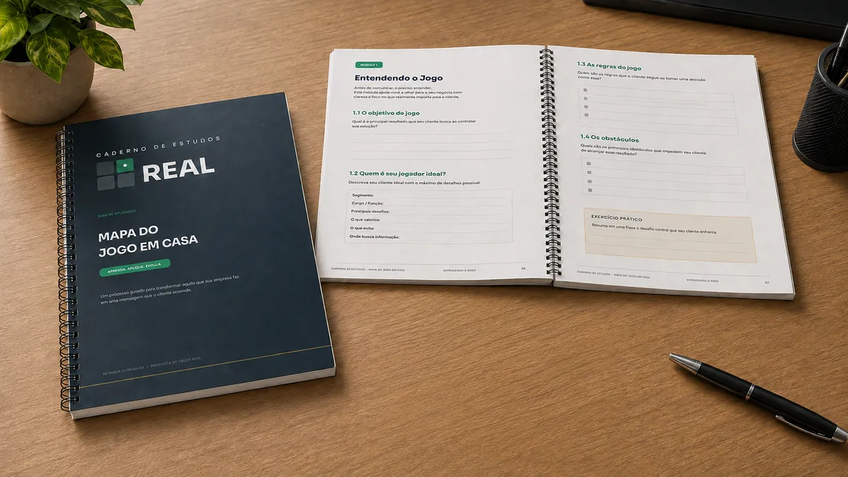 Caderno de Estudos e Aplicação fechado e aberto